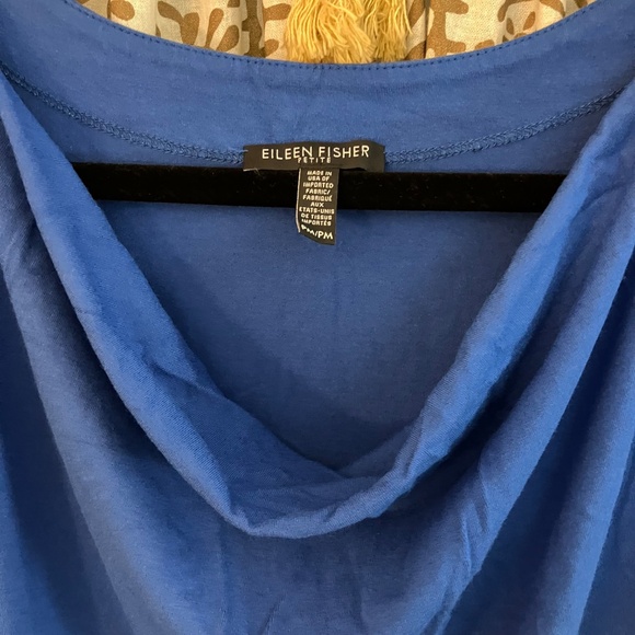 Eileen Fisher Petite Medium PM Blue Drape Front Cap Sleeve Tunic Dress Jersey - Picture 5 of 6